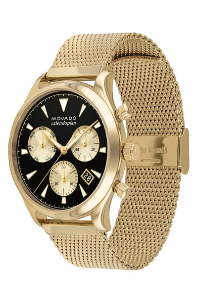 Shop Movado Heritage Calendoplan Chronograph Bracelet Watch, 43mm In Gold/ Black/ Gold
