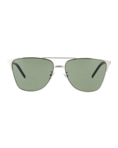 Shop Saint Laurent Men's Sl 280 Double-bridge Sunglasses, Silver