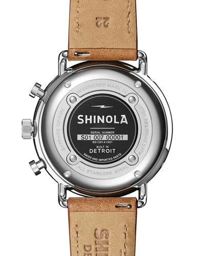 Shop Shinola Men's 45mm Canfield Sport 3-eye Chrono Calendar Watch W/ Leather Strap In Brown