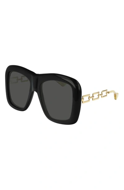 Shop Gucci 54mm Square Sunglasses In Shiny Black
