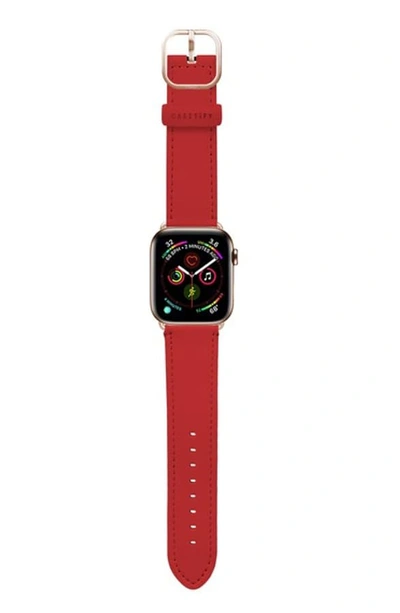 Shop Casetify Essential Saffiano Faux Leather Apple Watch Strap In Red/ Silver