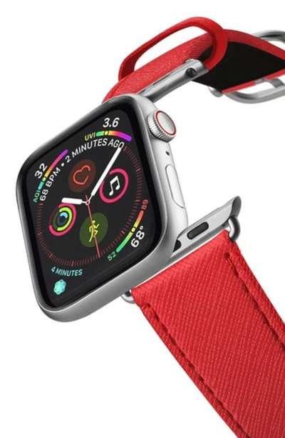 Shop Casetify Essential Saffiano Faux Leather Apple Watch Strap In Red/ Silver