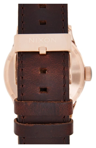 Shop Nixon The Sentry Leather Strap Watch, 42mm In Brown/ Rose Gold/ Gunmetal