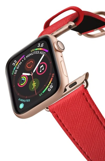 Shop Casetify Essential Saffiano Faux Leather Apple Watch Strap In Red/ Gold