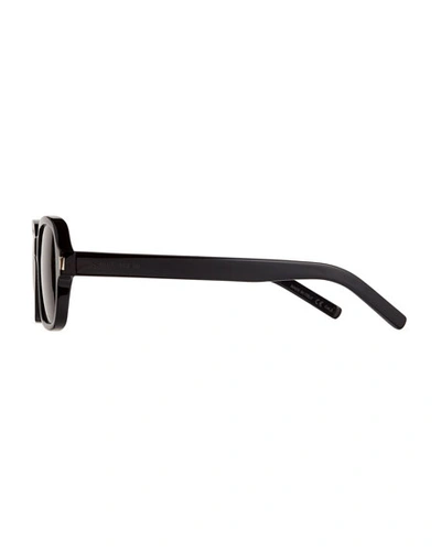 Shop Saint Laurent Men's Sl 292 Rectangle Acetate Sunglasses In Black