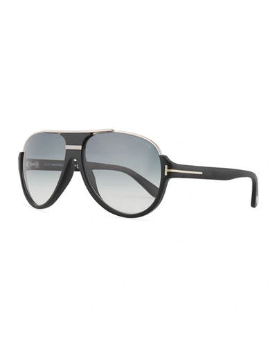 Shop Tom Ford Dimitry Half-rim Aviator Sunglasses, Matte Black/shiny Dark Ruthenium/gradient Blue