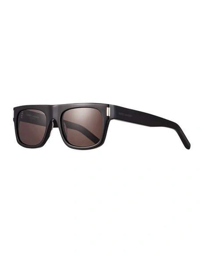 Shop Saint Laurent Men's Sl 293 Rectangle Acetate Sunglasses In Black