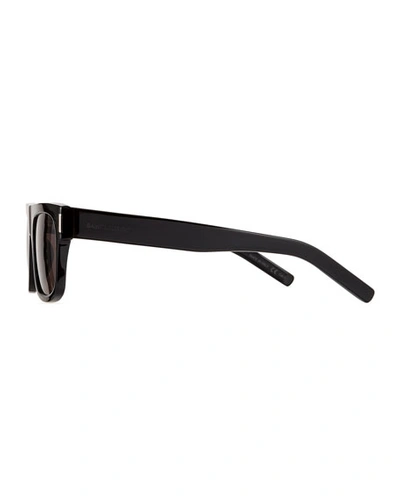 Shop Saint Laurent Men's Sl 293 Rectangle Acetate Sunglasses In Black