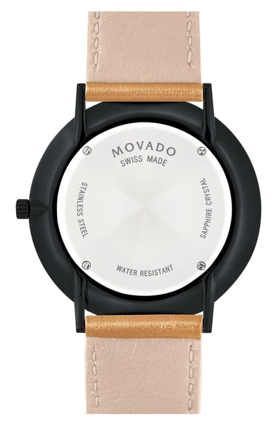 Shop Movado Ultra Slim Leather Strap Watch, 40mm In Beige/ Grey/ Black