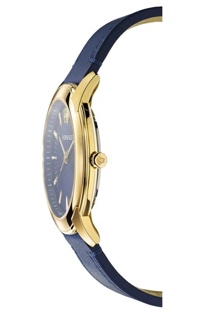 Shop Versace Urban Leather Strap Watch, 42mm In Blue/ Gold
