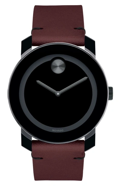 Shop Movado Bold Leather Strap Watch, 42mm In Red/ Black