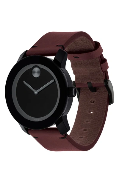 Shop Movado Bold Leather Strap Watch, 42mm In Red/ Black