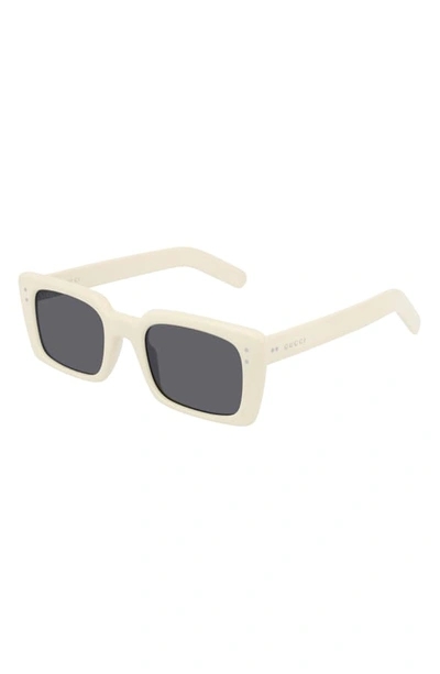 Shop Gucci 52mm Rectangle Sunglasses In Shiny Solid Ivory