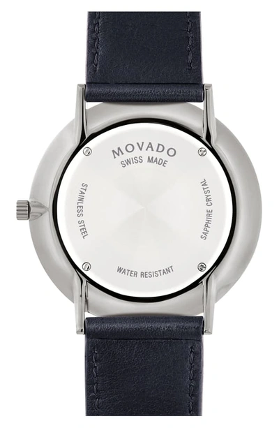 Shop Movado Ultra Slim Leather Strap Watch, 40mm In Navy/ Gunmetal