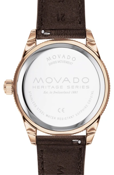 Shop Movado Heritage Calendoplan Leather Strap Watch, 43mm In Chocolate/ Green/ Bronze