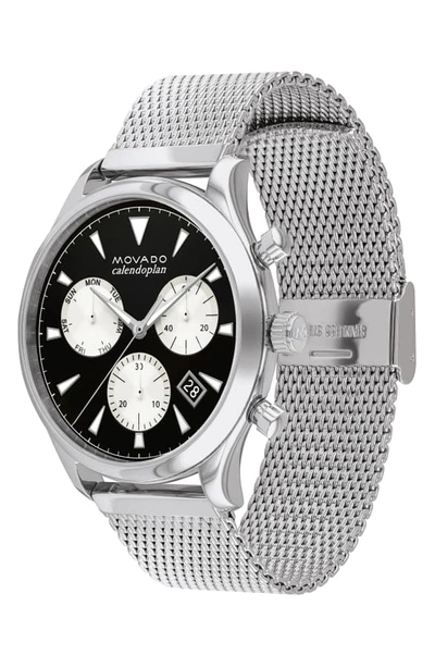 Shop Movado Heritage Calendoplan Chronograph Bracelet Watch, 43mm In Silver/ Black/ Silver
