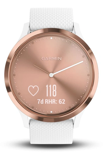 Shop Garmin Vivomove Hr Sport Hybrid Smart Watch, 43mm In White/ Rose Gold/ Rose Gold