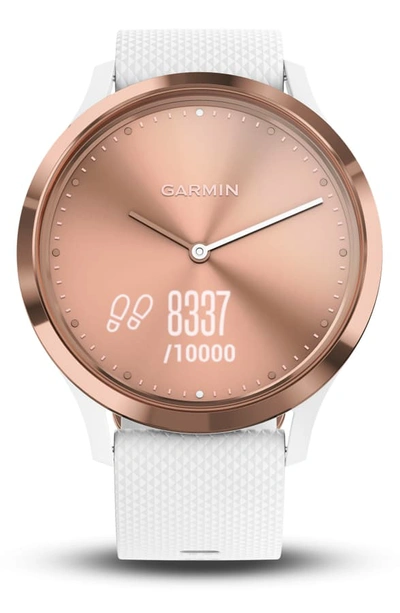 Shop Garmin Vivomove Hr Sport Hybrid Smart Watch, 43mm In White/ Rose Gold/ Rose Gold