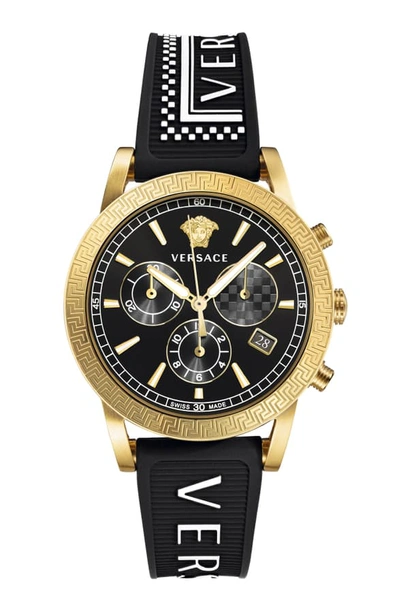 Shop Versace Sport Tech Chronograph Rubber Strap Watch, 40mm In Black/ Gold
