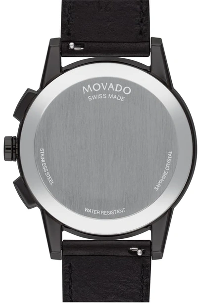 Shop Movado Museum Chronograph Leather Strap Watch, 43mm In Black/ Blue/ Gunmetal