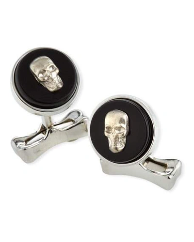 Shop Alexander Mcqueen Men's Skull-on-stone Cufflinks With Black Onyx In Black/silver