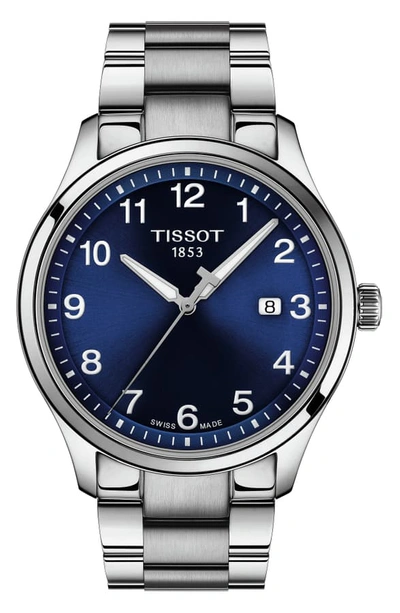 Shop Tissot Gent Xl Classic Bracelet Watch, 42mm In Silver/ Blue/ Silver