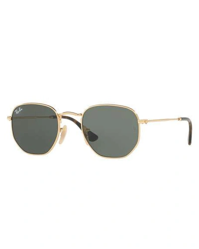 Shop Ray Ban Men's Hexagonal Metal Sunglasses, Green/gold