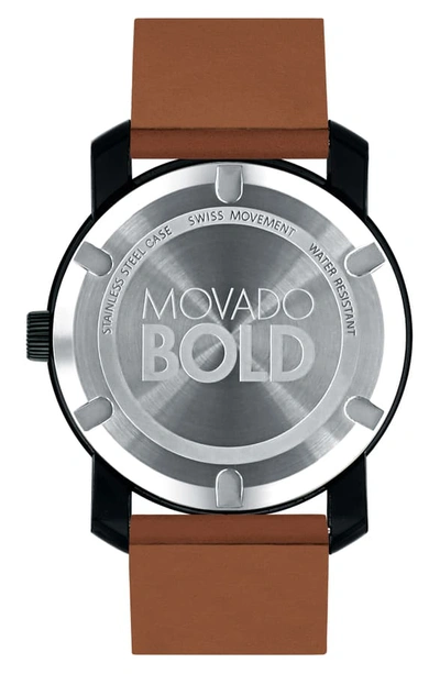 Shop Movado Bold Leather Strap Watch Set, 42mm In Cognac/ Green/ Black