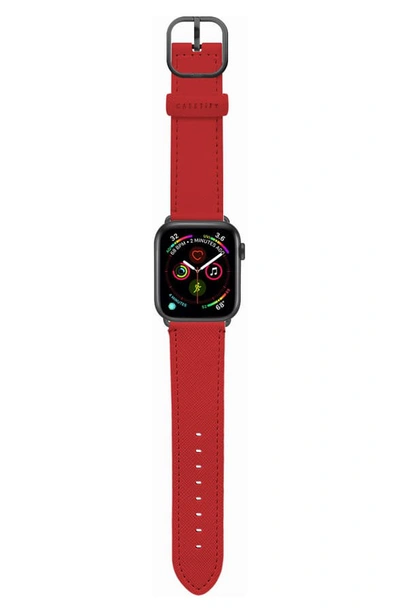 Shop Casetify Essential Saffiano Faux Leather Apple Watch Strap In Red/ Space Grey