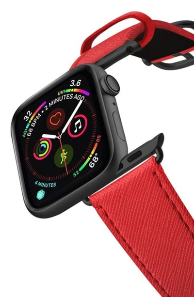Shop Casetify Essential Saffiano Faux Leather Apple Watch Strap In Red/ Space Grey