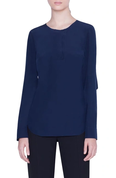 Shop Akris Punto Silk Blouse In Dark Denim