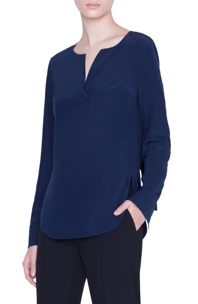 Shop Akris Punto Silk Blouse In Dark Denim