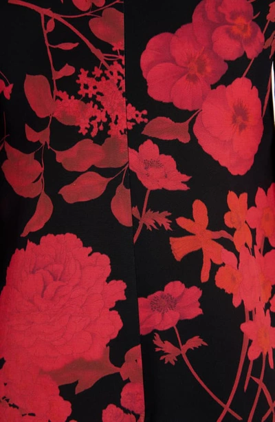 Shop Valentino Floral Long Sleeve Silk Crepe De Chine Minidress In 0nr-black/ Red
