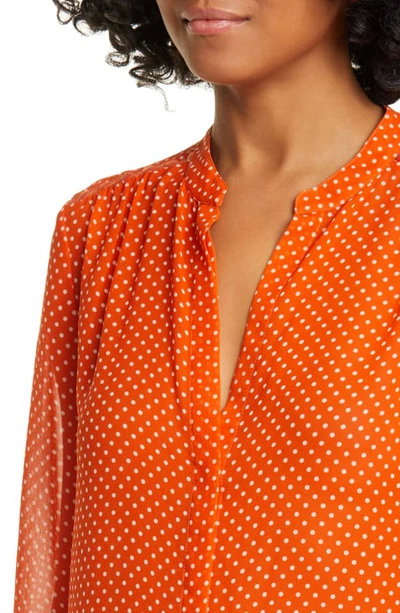 Shop Joie Mintee G Polka Dot Silk Top In Warm Terracotta