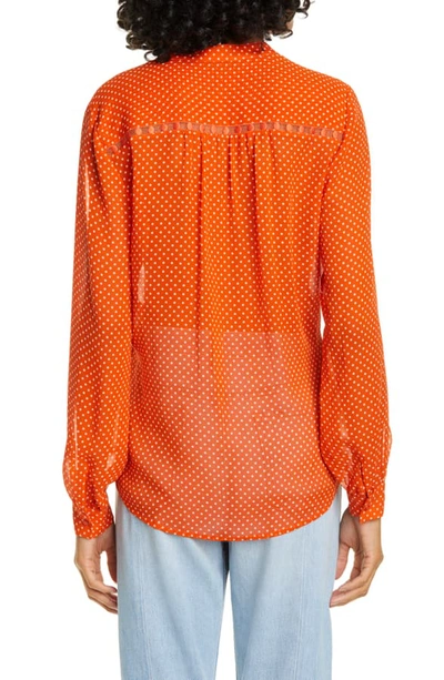 Shop Joie Mintee G Polka Dot Silk Top In Warm Terracotta