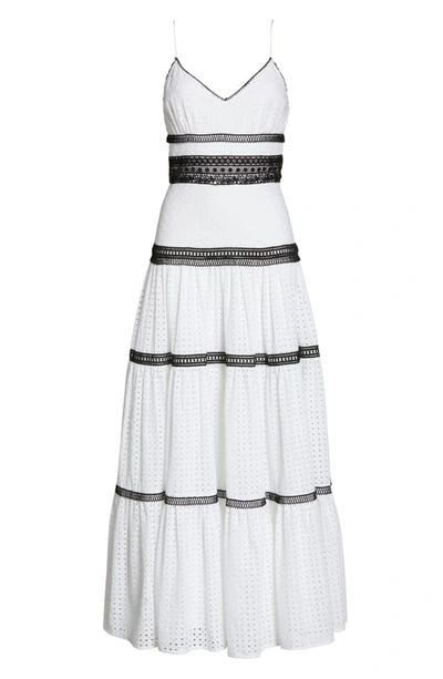 Shop Jill Jill Stuart Black & White Cotton Eyelet Maxi Dress In Off-white Black