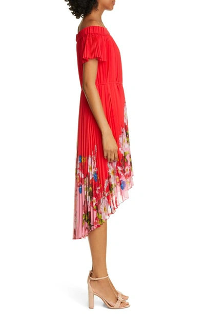 Shop Ted Baker Berry Gillyy Pleat Off The Shoulder Dress In Red