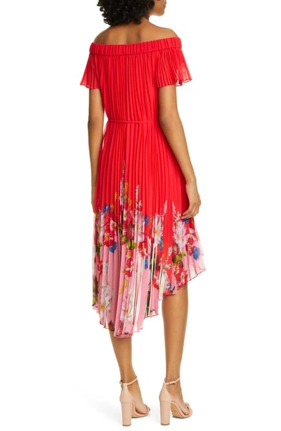 Shop Ted Baker Berry Gillyy Pleat Off The Shoulder Dress In Red