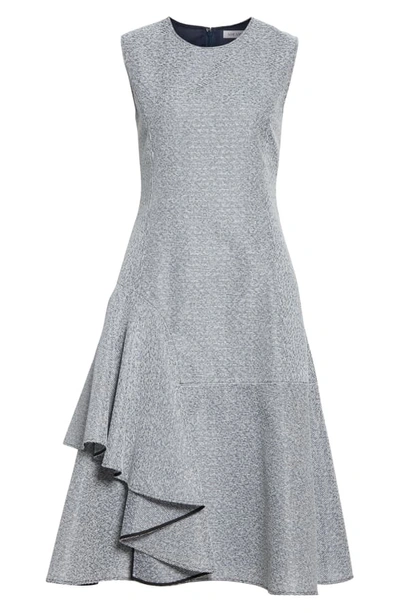 Shop Adeam Ruffle Hem Tweed Dress In Slate