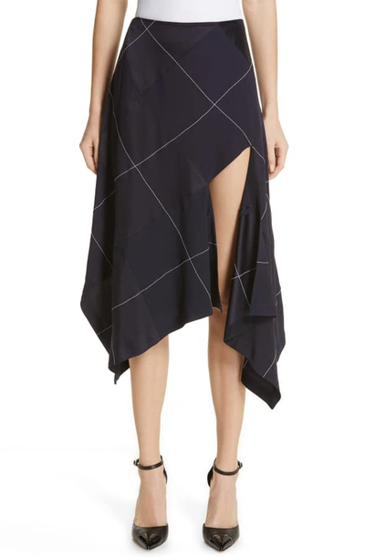 Shop Monse Grid Asymmetrical Skirt In Navy