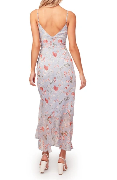 Shop Astr Mariah Ruched Floral Print Midi Dress In Blue-red Floral