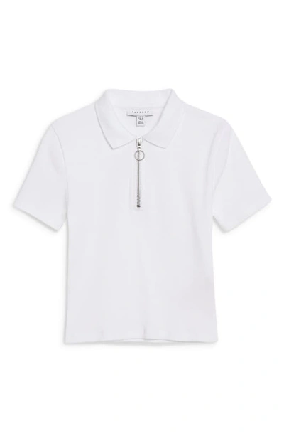 Shop Topshop Crop Polo Shirt In White