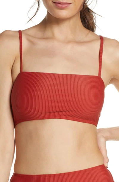 Shop Something Navy Classic Ribbed Swim Bandeau Top In Red Ochre