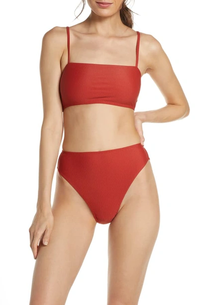 Shop Something Navy Classic Ribbed Swim Bandeau Top In Red Ochre
