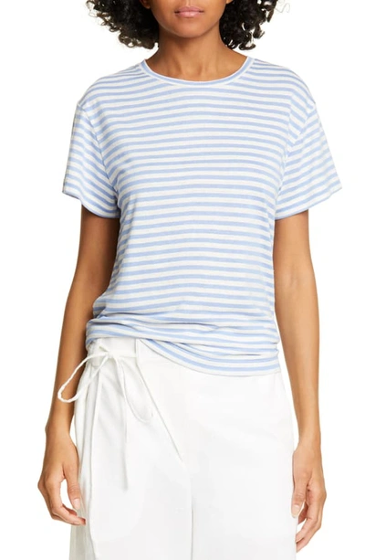 Shop Vince Midi Stripe Silk Blend Tee In Natural/ Avalon