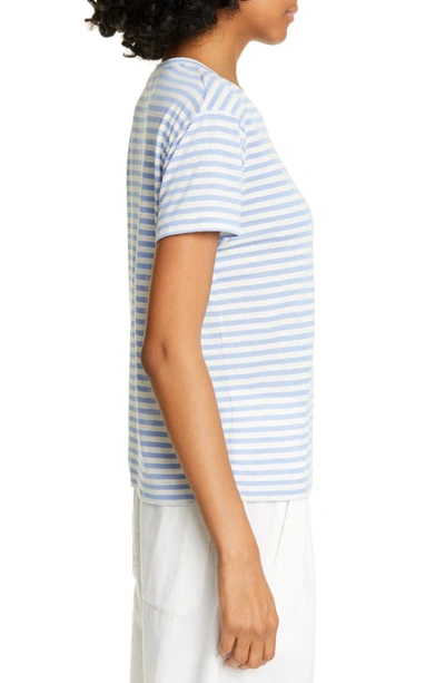 Shop Vince Midi Stripe Silk Blend Tee In Natural/ Avalon