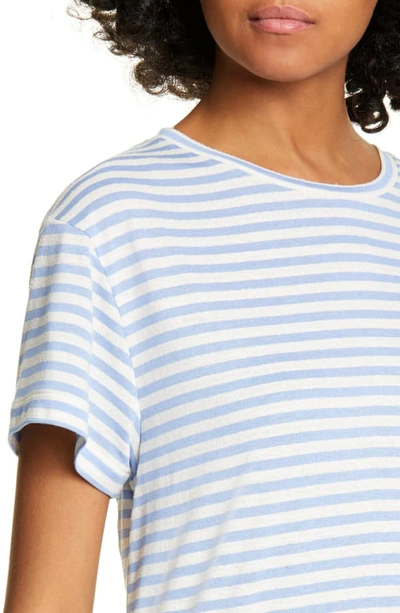 Shop Vince Midi Stripe Silk Blend Tee In Natural/ Avalon