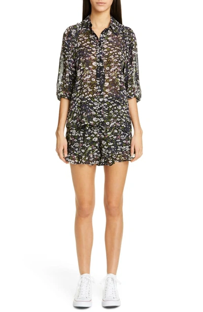 Shop Ganni Floral Print Georgette Shirt In Black