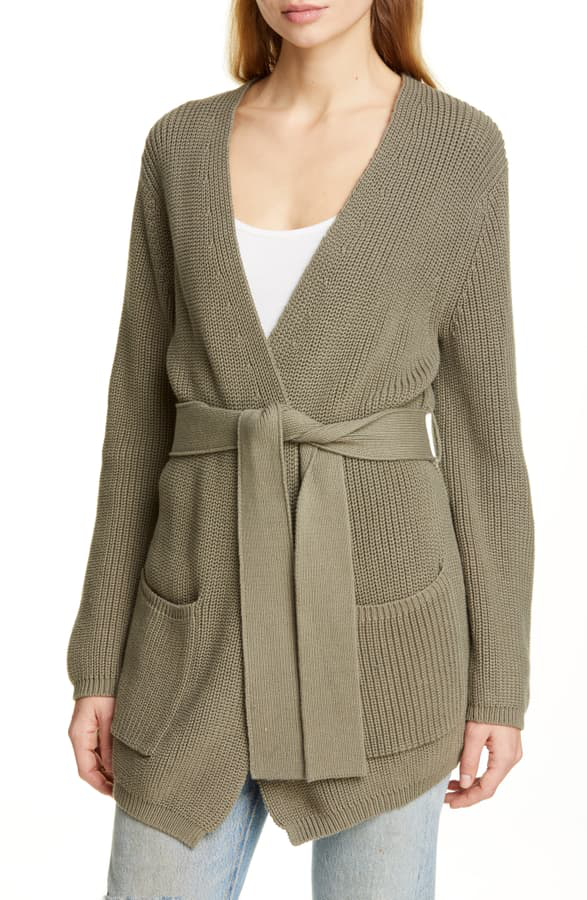 Jenni Kayne Belted Wrap Cotton Cardigan In Sage | ModeSens