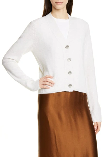 Shop Vince Shrunken Fit Button Front Cashmere Cardigan In Heather White